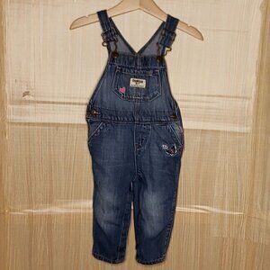 Osh Kosh B'Gosh Toddler Girls Denim Overalls With Patches 12 Months